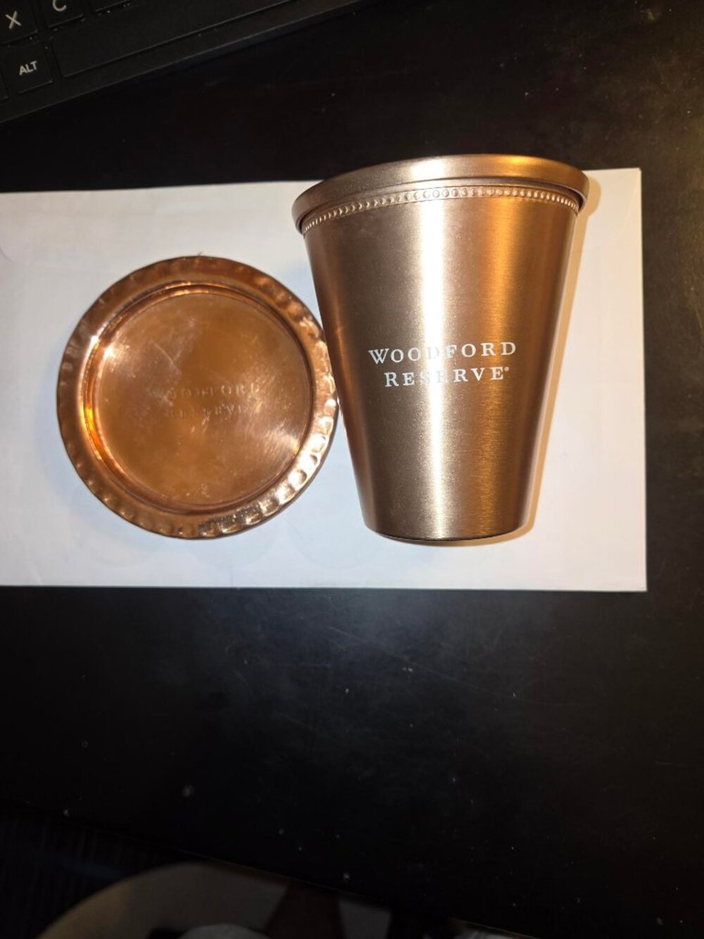 Set of copper Woodford Reserve/Kentucky Derby ashtray/tumbler